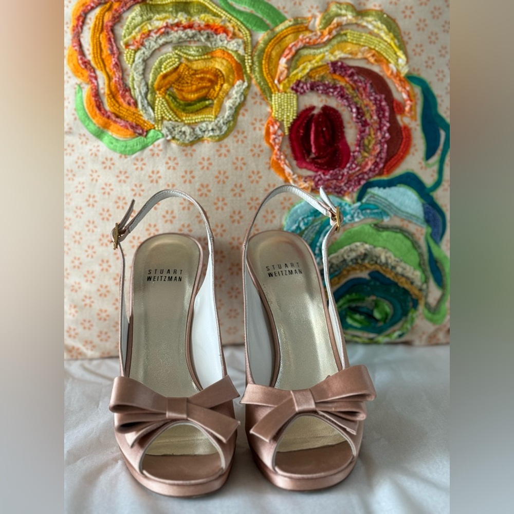 Stuart Weitzman Bow Rose Gold Special Occassion Slingback Heels🇪🇸made in Spain🇪🇸 - Picture 3 of 16